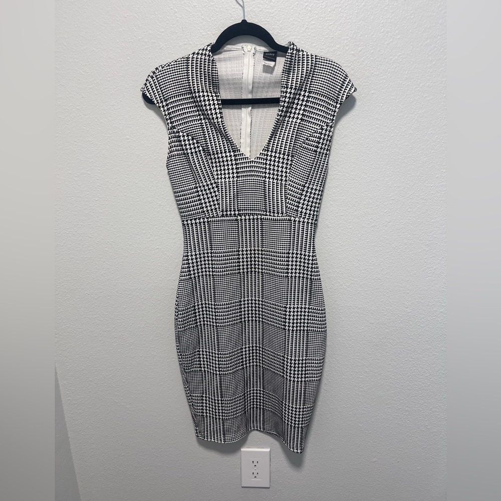 Privy Black and White Houndstooth Midi Dress Size Medium